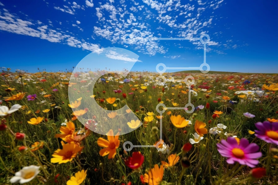 Intra Συλλεκτικό Ξύλινο Παζλ Plywood  4mm - Ζωντανή εικόνα αγριολούλουδων κάτω από τον καθαρό μπλε ουρανό Σε Ξύλινο Κουτί - Διαστάσεις: 10x10 cm – 25 κομμάτια