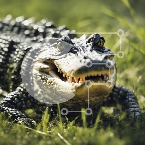 Intra Συλλεκτικό Ξύλινο Παζλ Plywood  4mm - Κοντινό πλάνο του κεφαλιού του αλιγάτορα με ανοιχτό στόμα και αιχμηρά δόντια Σε Ξύλινο Κουτί - Διαστάσεις: 10x10 cm – 25 κομμάτια