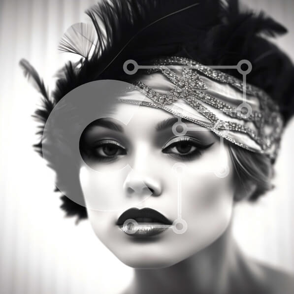 Σετ των 2 Intra Συλλεκτικό Ξύλινο Παζλ Plywood  4mm - Λαμπερή γυναίκα Flapper της δεκαετίας του 1920 με φτερωτό κεφαλάκι και καπνιστό μακιγιάζ Σε Ξύλινο Κουτί - Διαστάσεις: 10x10 cm – 25 κομμάτια