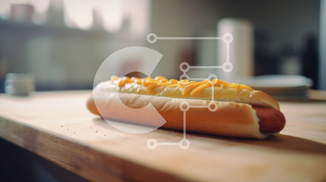 Σετ των 2 Intra Συλλεκτικό Ξύλινο Παζλ Plywood  4mm - Νόστιμη εικόνα ενός χοτ-ντογκ με τυρί σε ένα ξύλινο τραπέζι Σε Ξύλινο Κουτί - Διαστάσεις: 10x10 cm – 25 κομμάτια