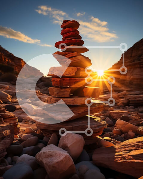 Intra Συλλεκτικό Ξύλινο Παζλ Plywood  4mm - Όμορφη εικόνα μιας στοίβας βράχων σε σχήμα πυραμίδας στο ηλιοβασίλεμα Σε Ξύλινο Κουτί - Διαστάσεις: 10x10 cm – 25 κομμάτια