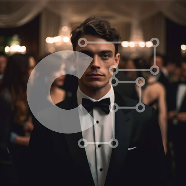 Intra Συλλεκτικό Ξύλινο Παζλ Plywood  4mm - Άνδρας με σμόκιν που στέκεται σε ένα γεμάτο δωμάτιο Σε Ξύλινο Κουτί - Διαστάσεις Puzzle: 10x10 cm – 25 κομμάτια