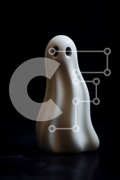 Intra Συλλεκτικό Ξύλινο Παζλ Plywood  4mm - Μικρό λευκό ειδώλιο φαντασμάτων σε σκούρο φόντο Σε Ξύλινο Κουτί - Διαστάσεις Puzzle: 10x10 cm – 25 κομμάτια