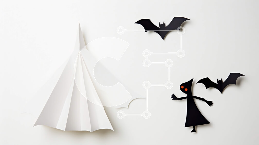 Intra Συλλεκτικό Ξύλινο Παζλ Plywood  4mm - Διακόσμηση αποκριών με ιπτάμενες νυχτερίδες και φαντάσματα σε λευκό τοίχο Σε Ξύλινο Κουτί - Διαστάσεις Puzzle: 10x10 cm – 25 κομμάτια