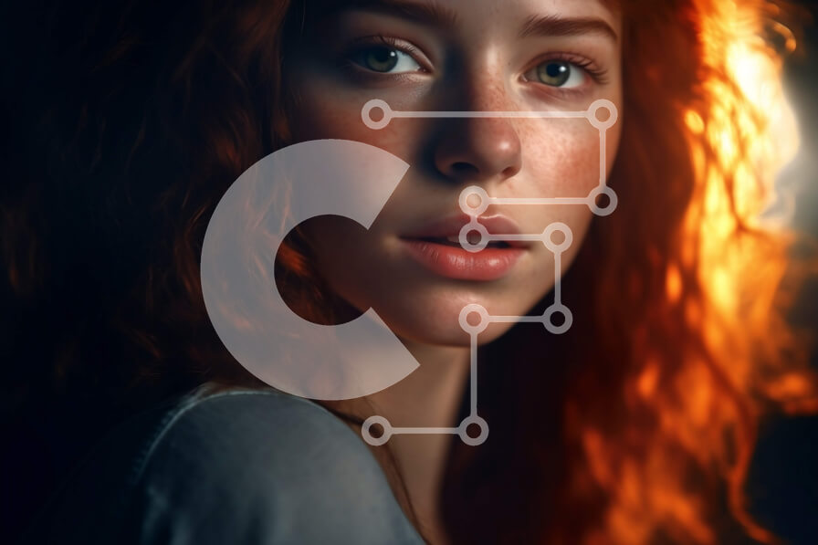 Intra Συλλεκτικό Ξύλινο Παζλ Plywood  4mm - Σοβαρό πορτρέτο μιας νεαρής γυναίκας με κόκκινα μαλλιά και πράσινα μάτια Σε Ξύλινο Κουτί - Διαστάσεις Puzzle: 10x10 cm – 25 κομμάτια