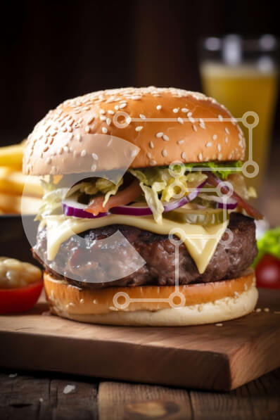 Σετ των 2 Intra Συλλεκτικό Ξύλινο Παζλ Plywood  4mm - Ζουμερό χάμπουργκερ με όλα τα εξαρτήματα και μια πλευρά από τηγανιτές πατάτες Σε Ξύλινο Κουτί - Διαστάσεις: 10x10 cm – 25 κομμάτια