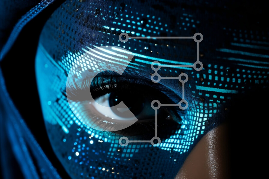 Intra Συλλεκτικό Ξύλινο Παζλ Plywood  4mm - Κομψή γυναίκα με μπλε κουκούλα και μοτίβο μαντίλα Σε Ξύλινο Κουτί - Διαστάσεις Puzzle: 10x10 cm – 25 κομμάτια