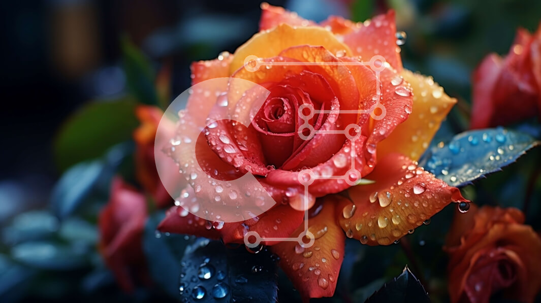 Intra Συλλεκτικό Ξύλινο Παζλ Plywood  4mm - Κοντινό πλάνο ενός όμορφου πορτοκαλιού τριαντάφυλλου με σταγονίδια νερού Σε Ξύλινο Κουτί - Διαστάσεις: 10x10 cm – 25 κομμάτια