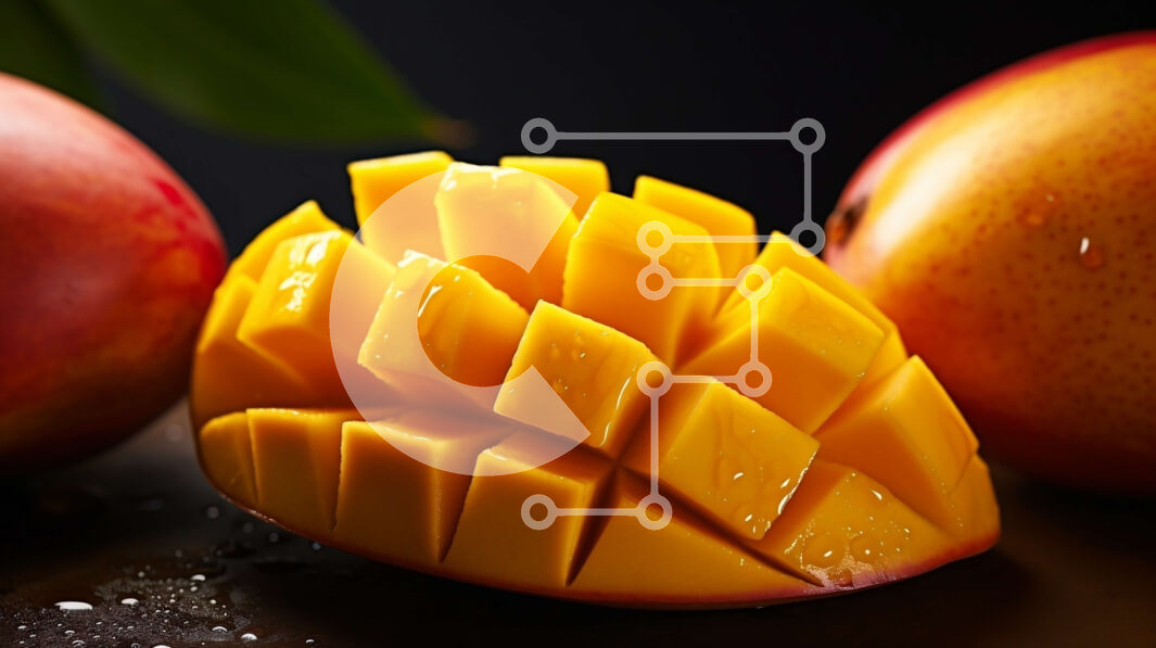 Σετ των 2 Intra Συλλεκτικό Ξύλινο Παζλ Plywood  4mm - Ώριμες φέτες μάνγκο σε μαύρη επιφάνεια Σε Ξύλινο Κουτί - Διαστάσεις: 10x10 cm – 25 κομμάτια