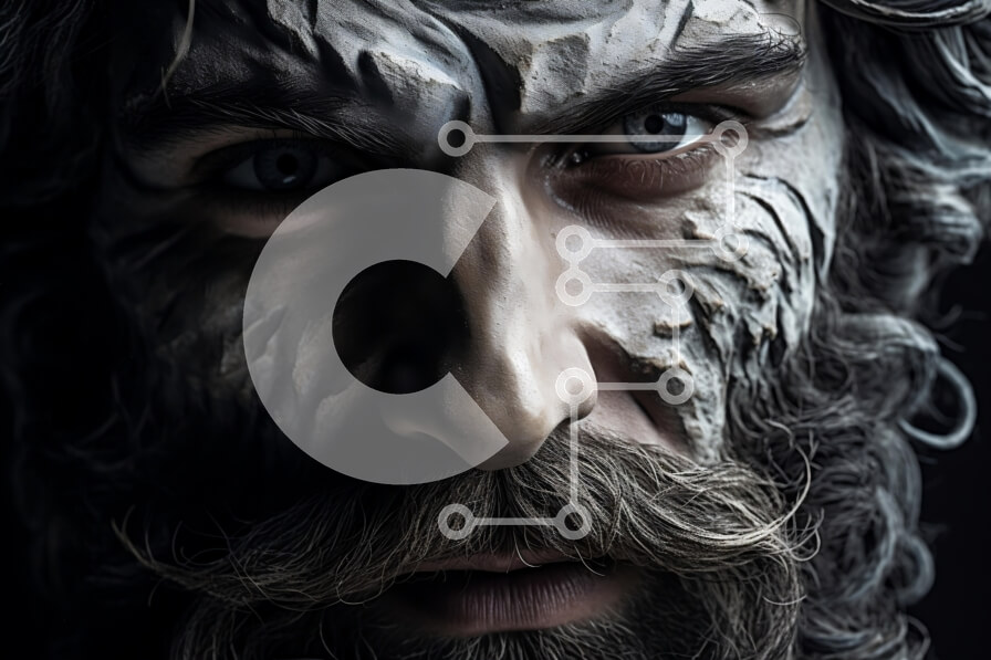 Intra Συλλεκτικό Ξύλινο Παζλ Plywood  4mm - Σοβαρός άνδρας με μακριά μαλλιά και γένια - πορτρέτο από κοντά Σε Ξύλινο Κουτί - Διαστάσεις Puzzle: 10x10 cm – 25 κομμάτια