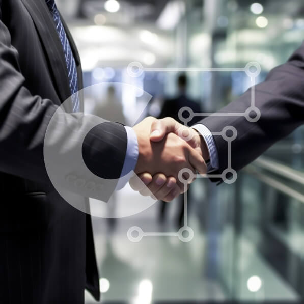 Intra Συλλεκτικό Ξύλινο Παζλ Plywood  4mm - Επαγγελματική εικόνα δύο επιχειρηματιών που κάνουν χειραψία σε ένα λόμπι Σε Ξύλινο Κουτί - Διαστάσεις Puzzle: 10x10 cm – 25 κομμάτια