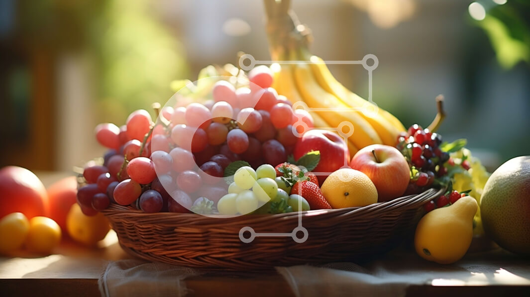 Σετ των 2 Intra Συλλεκτικό Ξύλινο Παζλ Plywood  4mm - Καλάθι με φρέσκα φρούτα που περιλαμβάνει σταφύλια, πορτοκάλια, μπανάνες και μήλα Σε Ξύλινο Κουτί - Διαστάσεις: 10x10 cm – 25 κομμάτια