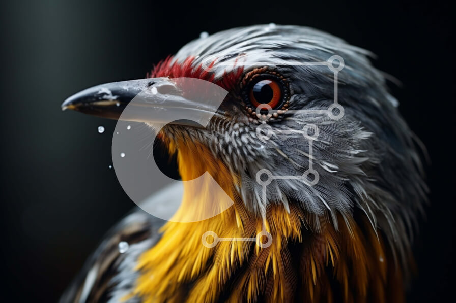 Σετ των 2 Intra Συλλεκτικό Ξύλινο Παζλ Plywood  4mm - Πουλί με το κίτρινο ράμφος και τα κόκκινα ρολά στην πέρκα Σε Ξύλινο Κουτί - Διαστάσεις: 10x10 cm – 25 κομμάτια