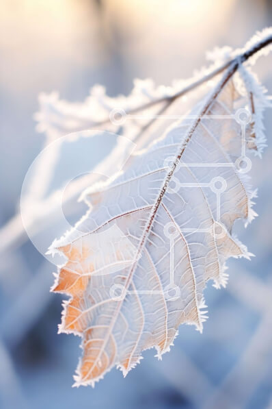 Σετ των 2 Intra Συλλεκτικό Ξύλινο Παζλ Plywood  4mm - Φύλλο καλυμμένο με παγετό σε κλαδί με γαλάζιο ουρανό και σύννεφα Σε Ξύλινο Κουτί - Διαστάσεις: 10x10 cm – 25 κομμάτια