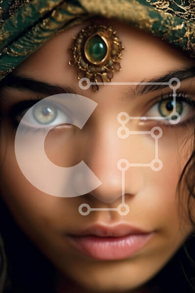 Intra Συλλεκτικό Ξύλινο Παζλ Plywood  4mm - Όμορφη Γυναίκα με χρυσό κεφάλι με σκούρα μαλλιά και πράσινα μάτια Σε Ξύλινο Κουτί - Διαστάσεις Puzzle: 10x10 cm – 25 κομμάτια