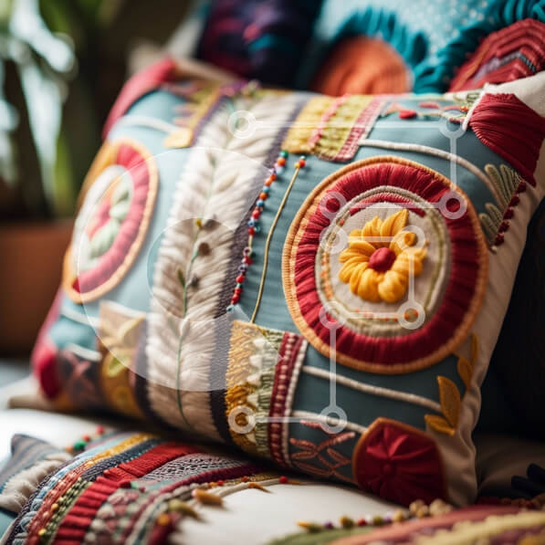 Intra Συλλεκτικό Ξύλινο Παζλ Plywood  4mm - Κομψό κεντημένο μαξιλάρι για ζωηρή διακόσμηση σπιτιού Σε Ξύλινο Κουτί - Διαστάσεις: 10x10 cm – 25 κομμάτια