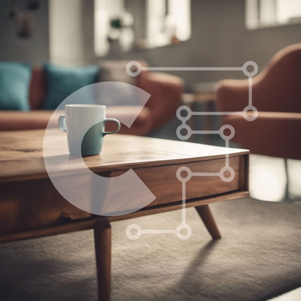 Intra Συλλεκτικό Ξύλινο Παζλ Plywood  4mm - Σαλόνι με Ξύλινο Τραπεζάκι Σαλονιού και Μπλε Κούπα Σε Ξύλινο Κουτί - Διαστάσεις Puzzle: 10x10 cm – 25 κομμάτια