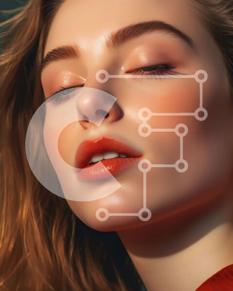 Intra Συλλεκτικό Ξύλινο Παζλ Plywood  4mm - Κομψή εικόνα μιας κοκκινομάλλας γυναίκας με μακριά κυματιστά μαλλιά και κόκκινο τοπ Σε Ξύλινο Κουτί - Διαστάσεις Puzzle: 10x10 cm – 25 κομμάτια