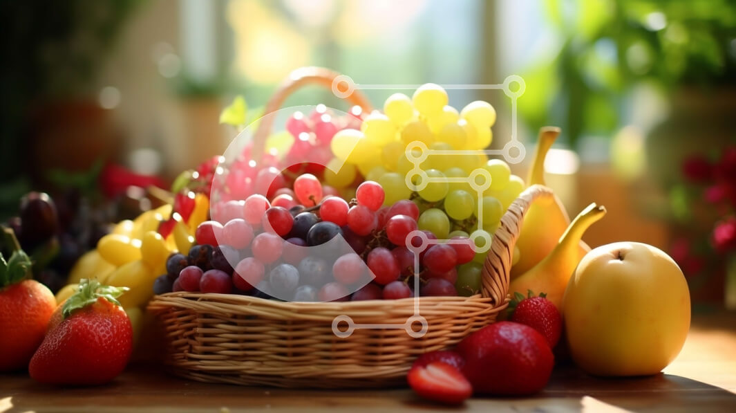 Σετ των 2 Intra Συλλεκτικό Ξύλινο Παζλ Plywood  4mm - Καλάθι με φρέσκα φρούτα που περιλαμβάνει σταφύλια, φράουλες και πορτοκάλια Σε Ξύλινο Κουτί - Διαστάσεις: 10x10 cm – 25 κομμάτια