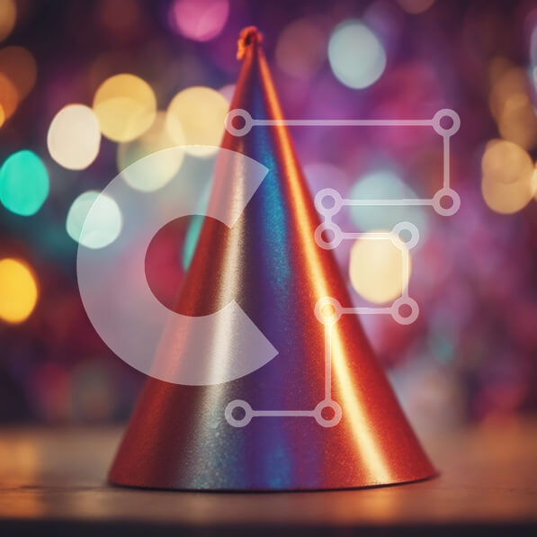 Intra Συλλεκτικό Ξύλινο Παζλ Plywood  4mm - Κόκκινο καπέλο για πάρτι στο τραπέζι με φόντο πολύχρωμα φώτα Σε Ξύλινο Κουτί - Διαστάσεις Puzzle: 10x10 cm – 25 κομμάτια