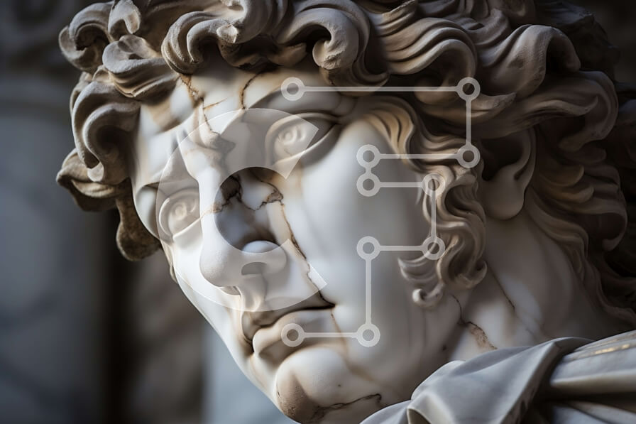 Intra Συλλεκτικό Ξύλινο Παζλ Plywood  4mm - Περίπλοκο μαρμάρινο άγαλμα ενός άνδρα στην Τόγκα με σοβαρή έκφραση Σε Ξύλινο Κουτί - Διαστάσεις Puzzle: 10x10 cm – 25 κομμάτια