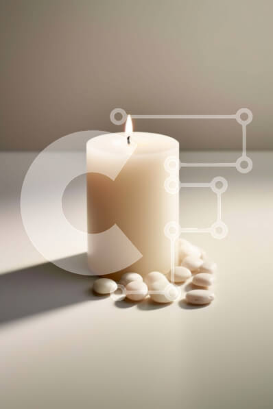 Intra Συλλεκτικό Ξύλινο Παζλ Plywood  4mm - Όμορφη εικόνα ενός λευκού κεριού σε ένα τραπέζι με βότσαλα Σε Ξύλινο Κουτί - Διαστάσεις: 10x10 cm – 25 κομμάτια