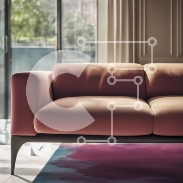 Intra Συλλεκτικό Ξύλινο Παζλ Plywood  4mm - Ροζ καναπές με θέα στον ορίζοντα της πόλης Σε Ξύλινο Κουτί - Διαστάσεις Puzzle: 10x10 cm – 25 κομμάτια