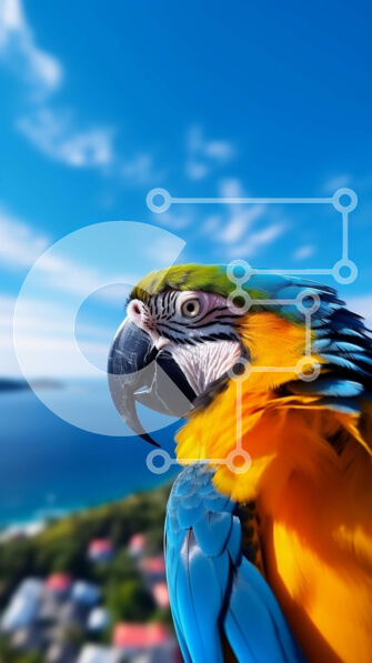 Σετ των 2 Intra Συλλεκτικό Ξύλινο Παζλ Plywood  4mm - Πολύχρωμος παπαγάλος σκαρφαλωμένος σε ένα δέντρο με θέα στον ωκεανό Σε Ξύλινο Κουτί - Διαστάσεις: 10x10 cm – 25 κομμάτια