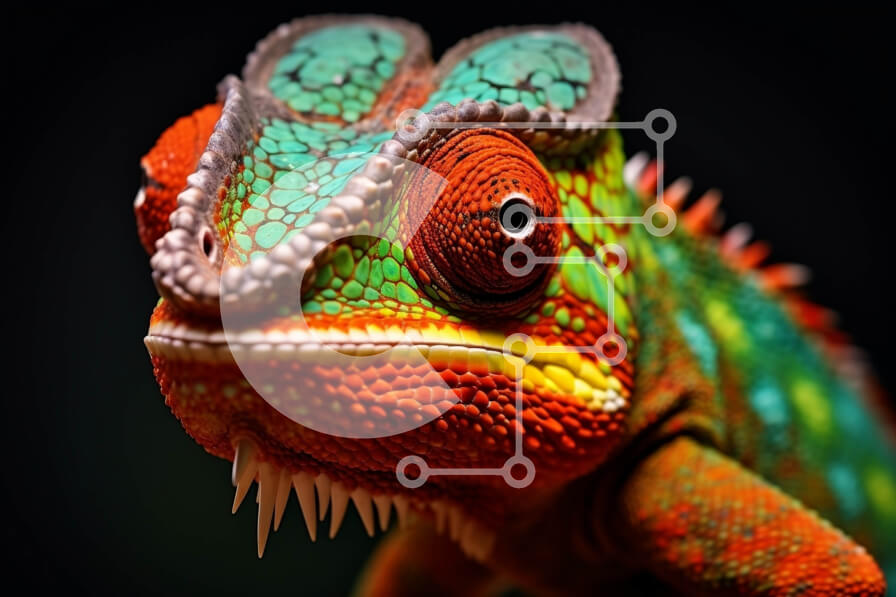 Σετ των 2 Intra Συλλεκτικό Ξύλινο Παζλ Plywood  4mm - Δονούμενη κινηματογράφηση σε πρώτο πλάνο του προσώπου ενός χαμαιλέοντα Σε Ξύλινο Κουτί - Διαστάσεις: 10x10 cm – 25 κομμάτια