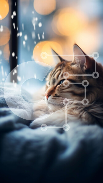 Σετ των 2 Intra Συλλεκτικό Ξύλινο Παζλ Plywood  4mm - Χαλαρή γάτα με κλειστά μάτια και μαζεμένα πόδια σε μια χιονισμένη μέρα Σε Ξύλινο Κουτί - Διαστάσεις: 10x10 cm – 25 κομμάτια