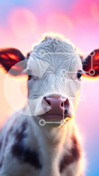 Σετ των 2 Intra Συλλεκτικό Ξύλινο Παζλ Plywood  4mm - Κοντινό πλάνο του προσώπου ενός μοσχαριού με λευκές και μαύρες κηλίδες Σε Ξύλινο Κουτί - Διαστάσεις: 10x10 cm – 25 κομμάτια