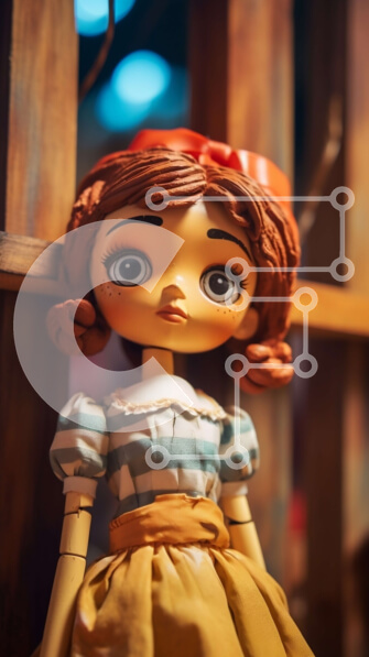 Intra Συλλεκτικό Ξύλινο Παζλ Plywood  4mm - Κοκκινομάλλα κούκλα σε κίτρινο και λευκό ριγέ φόρεμα με καστανά μάτια και κόκκινο φιόγκο Σε Ξύλινο Κουτί - Διαστάσεις Puzzle: 10x10 cm – 25 κομμάτια