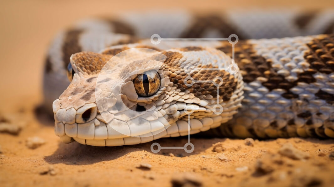 Σετ των 2 Intra Συλλεκτικό Ξύλινο Παζλ Plywood  4mm - Κοντινό πλάνο του κεφαλιού του φιδιού με καφέ και λευκό σχέδιο Σε Ξύλινο Κουτί - Διαστάσεις: 10x10 cm – 25 κομμάτια