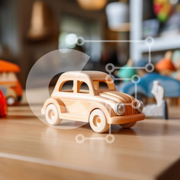 Intra Συλλεκτικό Ξύλινο Παζλ Plywood  4mm - Vintage Ξύλινο αυτοκίνητο παιχνίδι σε ξύλινο τραπέζι με θέα στην πόλη Σε Ξύλινο Κουτί - Διαστάσεις: 10x10 cm – 25 κομμάτια