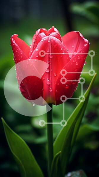 Σετ των 2 Intra Συλλεκτικό Ξύλινο Παζλ Plywood  4mm - Όμορφη εικόνα μιας κόκκινης τουλίπας με σταγονίδια νερού Σε Ξύλινο Κουτί - Διαστάσεις: 10x10 cm – 25 κομμάτια