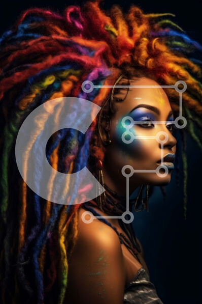 Intra Συλλεκτικό Ξύλινο Παζλ Plywood  4mm - Πολύχρωμη γυναίκα με Dreadlocks και μπλε σκιά ματιών Σε Ξύλινο Κουτί - Διαστάσεις Puzzle: 10x10 cm – 25 κομμάτια