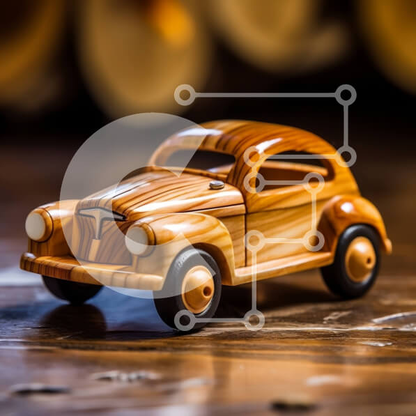 Intra Συλλεκτικό Ξύλινο Παζλ Plywood  4mm - Ξύλινο αυτοκίνητο σε ξύλινη επιφάνεια - Κλασικό σχέδιο Σε Ξύλινο Κουτί - Διαστάσεις Puzzle: 10x10 cm – 25 κομμάτια