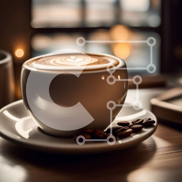 Σετ των 2 Intra Συλλεκτικό Ξύλινο Παζλ Plywood  4mm - Όμορφη εικόνα του φλιτζάνι καφέ με Latte Art Design μπροστά από τον ορίζοντα της πόλης στο ηλιοβασίλεμα Σε Ξύλινο Κουτί - Διαστάσεις: 10x10 cm – 25 κομμάτια