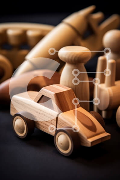 Intra Συλλεκτικό Ξύλινο Παζλ Plywood  4mm - Ομάδα χειροποίητων ξύλινων παιχνιδιών σε μαύρη επιφάνεια Σε Ξύλινο Κουτί - Διαστάσεις: 10x10 cm – 25 κομμάτια