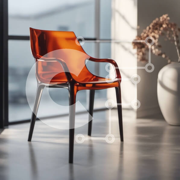 Intra Συλλεκτικό Ξύλινο Παζλ Plywood  4mm - Μοντέρνα πορτοκαλί καρέκλα με θέα στον ορίζοντα της πόλης Σε Ξύλινο Κουτί - Διαστάσεις Puzzle: 10x10 cm – 25 κομμάτια