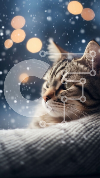 Σετ των 2 Intra Συλλεκτικό Ξύλινο Παζλ Plywood  4mm - Αξιολάτρευτη εικόνα της περίεργης γάτας στη σκηνή με το χιονισμένο παράθυρο Σε Ξύλινο Κουτί - Διαστάσεις: 10x10 cm – 25 κομμάτια