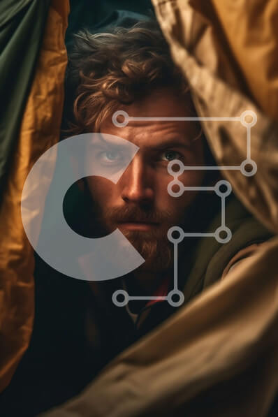 Intra Συλλεκτικό Ξύλινο Παζλ Plywood  4mm - Ο άνθρωπος κρυφοκοιτάει πίσω από ένα κίτρινο και πράσινο μουσαμά Σε Ξύλινο Κουτί - Διαστάσεις Puzzle: 10x10 cm – 25 κομμάτια