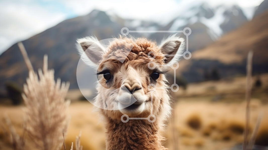 Σετ των 2 Intra Συλλεκτικό Ξύλινο Παζλ Plywood  4mm - Κοντινό πλάνο του προσώπου ενός Λάμα σε ένα χωράφι με βουνά στο φόντο Σε Ξύλινο Κουτί - Διαστάσεις: 10x10 cm – 25 κομμάτια