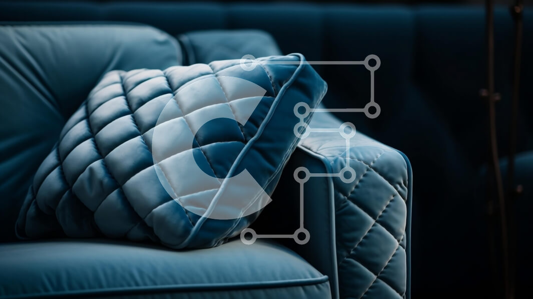 Intra Συλλεκτικό Ξύλινο Παζλ Plywood  4mm - Μπλε καναπές με καπιτονέ σχέδιο και ξύλινα πόδια Σε Ξύλινο Κουτί - Διαστάσεις Puzzle: 10x10 cm – 25 κομμάτια