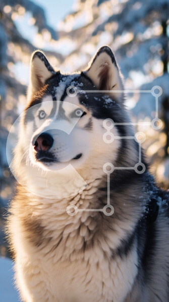 Σετ των 2 Intra Συλλεκτικό Ξύλινο Παζλ Plywood  4mm - Σοβαρός Σιβηρικός γεροδεμένος σκύλος στο χιόνι Σε Ξύλινο Κουτί - Διαστάσεις: 10x10 cm – 25 κομμάτια