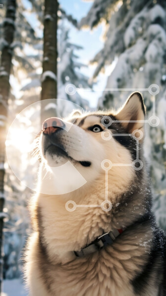 Σετ των 2 Intra Συλλεκτικό Ξύλινο Παζλ Plywood  4mm - Σιβηρικός γεροδεμένος σκύλος στο χιονισμένο δάσος με τα πεύκα Σε Ξύλινο Κουτί - Διαστάσεις: 10x10 cm – 25 κομμάτια