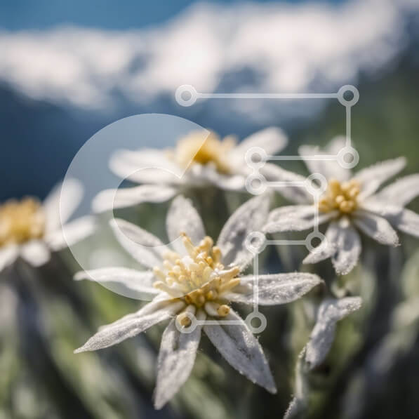 Intra Συλλεκτικό Ξύλινο Παζλ Plywood  4mm - Λευκά λουλούδια με κίτρινα κέντρα σε μια χλοώδη περιοχή με βουνά στο βάθος Σε Ξύλινο Κουτί - Διαστάσεις: 10x10 cm – 25 κομμάτια