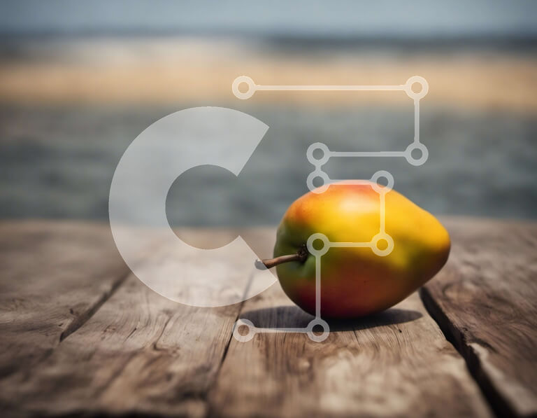 Σετ των 2 Intra Συλλεκτικό Ξύλινο Παζλ Plywood  4mm - Ώριμο κίτρινο μήλο σε ξύλινο τραπέζι με φόντο μπλε του ουρανού και νερού Σε Ξύλινο Κουτί - Διαστάσεις: 10x10 cm – 25 κομμάτια