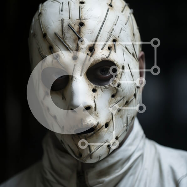 Σετ των 2 Intra Συλλεκτικό Ξύλινο Παζλ Plywood  4mm - Άτομο που φορά μια λευκή μάσκα με καρφίτσες Σε Ξύλινο Κουτί - Διαστάσεις: 10x10 cm – 25 κομμάτια