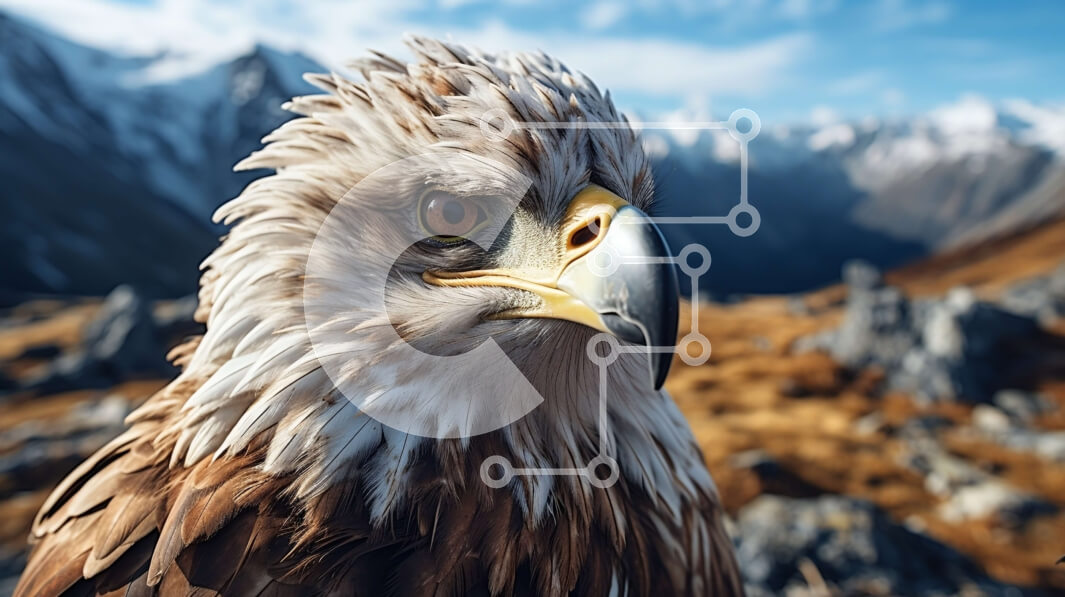 Σετ των 2 Intra Συλλεκτικό Ξύλινο Παζλ Plywood  4mm - Κοντινό πλάνο του κεφαλιού ενός αετού Σε Ξύλινο Κουτί - Διαστάσεις: 10x10 cm – 25 κομμάτια